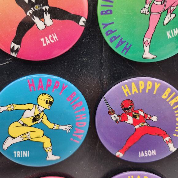 Mighty Morphin Power Rangers 1994 Birthday Party Pack 6 Button Pins 2.25 inches - Picture 4 of 6